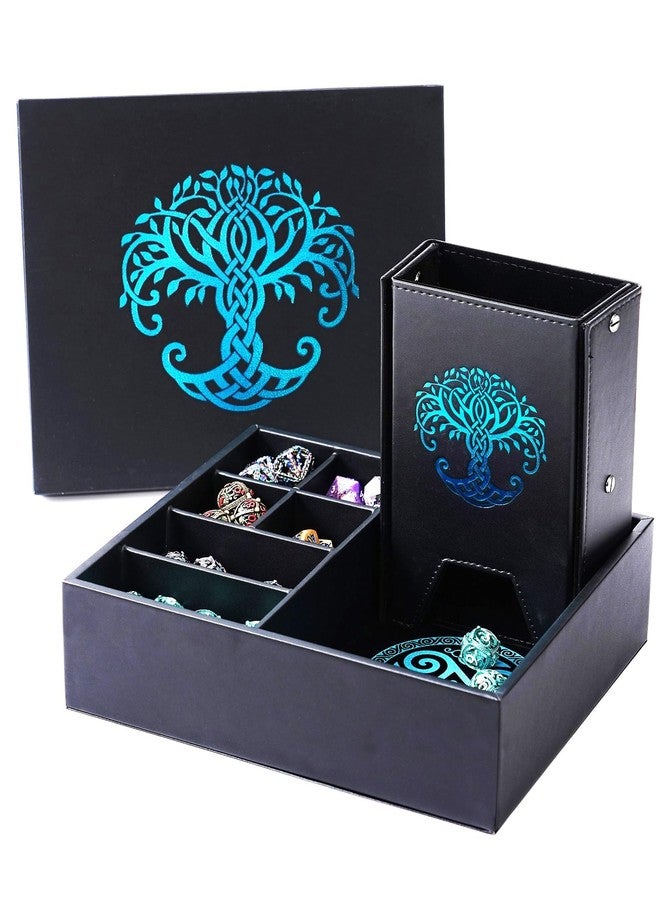 Soar Forge Dice Tray and Dice Tower for DND and RPG - All-in-One Game Roamer Tray & Large Tower for Random Rolls - Stores Your Sets, Mini's and More Compatible with D&D (Blue Tree) - Image 1